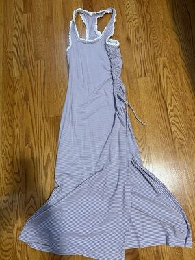 Striped Lavender Racerback Maxi Dress with Side Ruched Detail